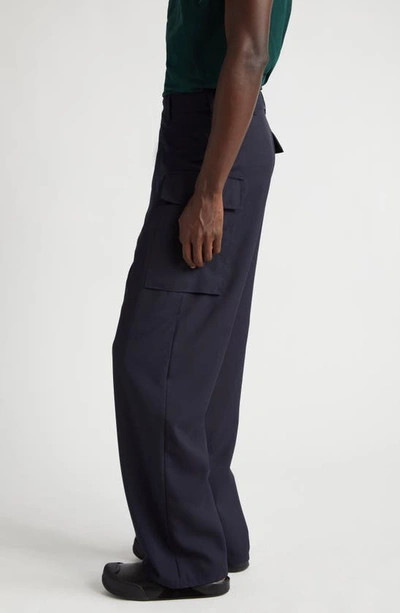 Shop Marni Virgin Wool Cargo Trousers In Blue Black