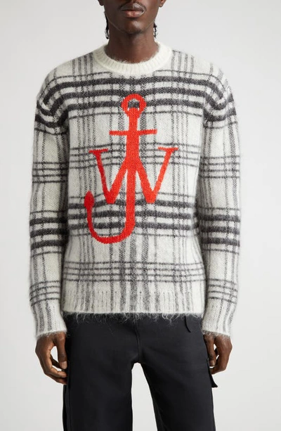 Shop Jw Anderson Tartan Check Intarsia Crewneck Sweater In White/ Black