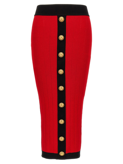 Shop Balmain Logo Button Midi Skirt Skirts Red