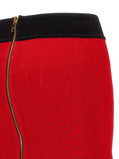 Shop Balmain Logo Button Midi Skirt Skirts Red