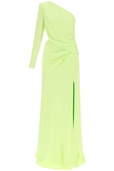 Shop Roland Mouret Asymmetric Stretch Silk Gown With Cut-out Detail In Green (green)