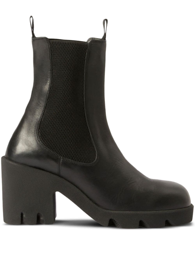 Burberry Stride 85 Leather Chelsea Heeled Boots In Black