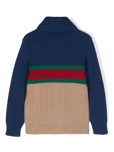 Gucci Button-up Ribbed Wool Cardigan In Blau
