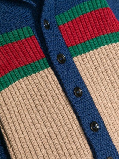 Gucci Button-up Ribbed Wool Cardigan In Blau