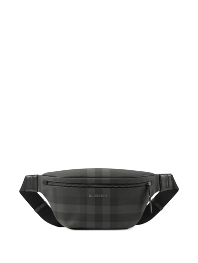 Shop Burberry Cason Checked Belt Bag In Black