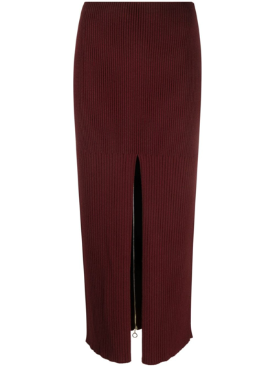 Patou Merino-blend Ribbed Knit Midi Skirt In Rot