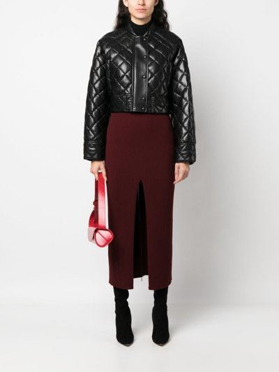 Patou Merino-blend Ribbed Knit Midi Skirt In Rot