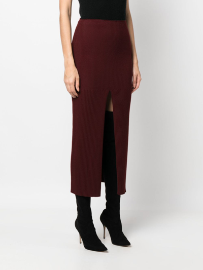 Patou Merino-blend Ribbed Knit Midi Skirt In Rot