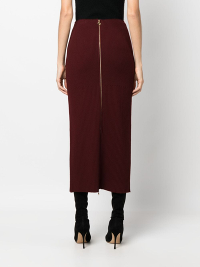 Shop Patou Merino-blend Ribbed Knit Midi Skirt In Rot