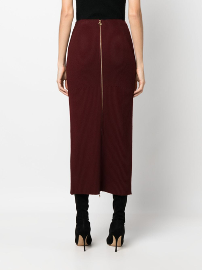 Patou Merino-blend Ribbed Knit Midi Skirt In Rot