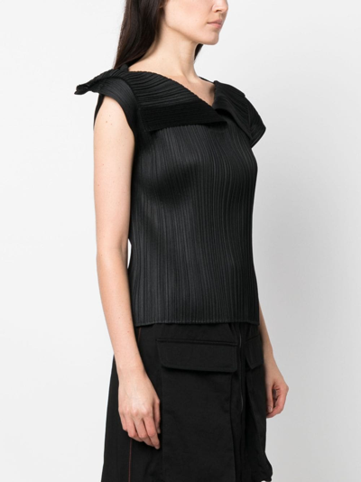 Pleats Please Issey Miyake Monthly Colors Plissé Satin Blouse in Black