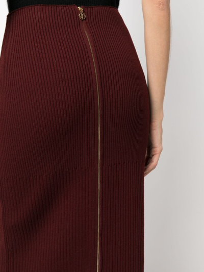Patou Merino-blend Ribbed Knit Midi Skirt In Rot