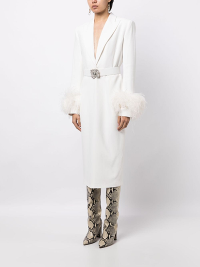 Shop Andrew Gn Crystal-embellished Feather-trim Dress In White