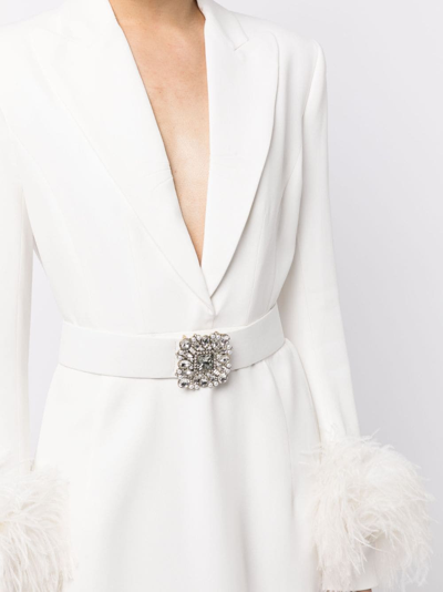 Shop Andrew Gn Crystal-embellished Feather-trim Dress In White