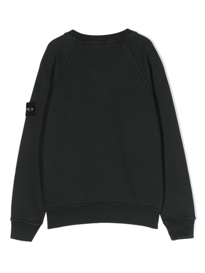 Stone Island Black Crewneck Sweatshirt With Logo Patch On The Sleeve In Cotton Boy In Schwarz