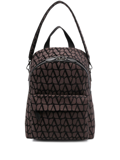 Shop Valentino Toile Iconographe Leather-trim Backpack In Braun