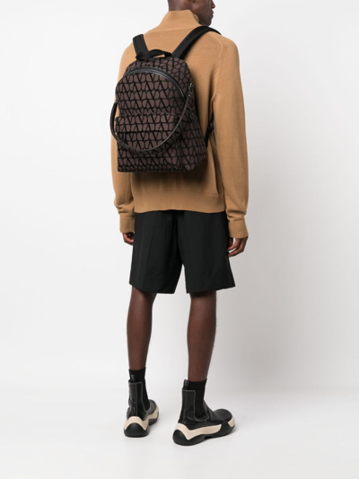 Shop Valentino Toile Iconographe Leather-trim Backpack In Braun