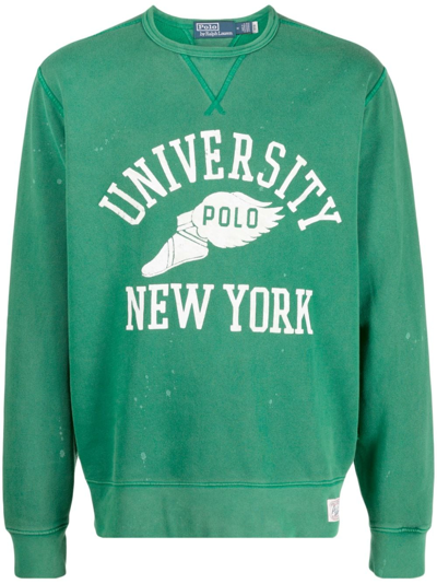 Shop Polo Ralph Lauren Graphic-print Fleece-texture Sweatshirt In Grün