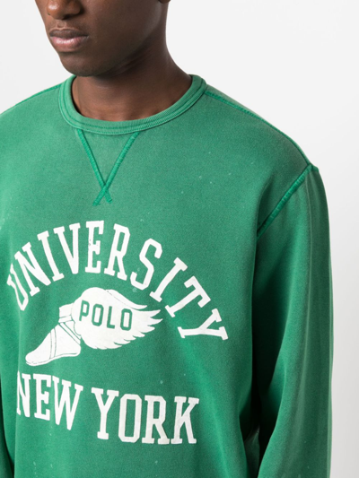Shop Polo Ralph Lauren Graphic-print Fleece-texture Sweatshirt In Grün