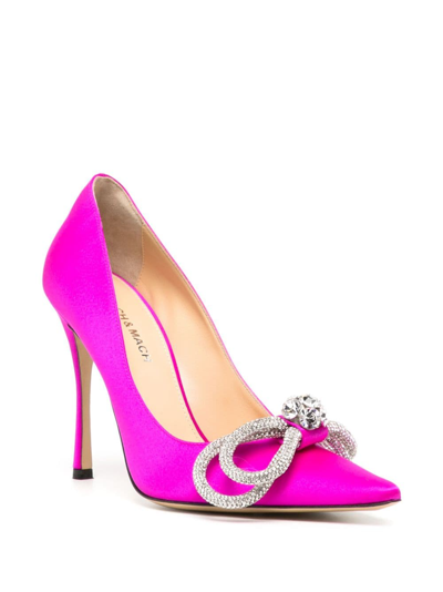 Shop Mach & Mach Double Bow 110mm Crystal-embellished Pumps In Rosa