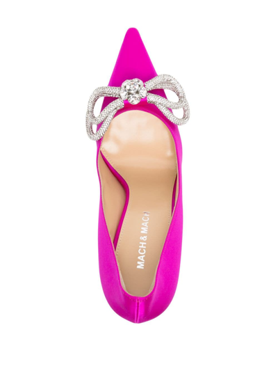 Shop Mach & Mach Double Bow 110mm Crystal-embellished Pumps In Rosa
