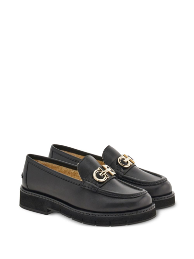 Ferragamo Black Ofelia Lug Moccasin With Gancini Ornament In Schwarz