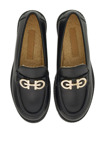 Ferragamo Black Ofelia Lug Moccasin With Gancini Ornament In Schwarz