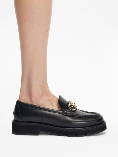 Ferragamo Black Ofelia Lug Moccasin With Gancini Ornament In Schwarz