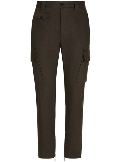Shop Dolce & Gabbana Logo-patch Cargo Trousers In Brown