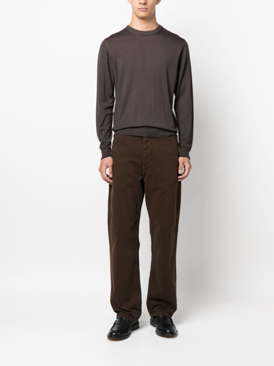 Shop Fedeli Crew-neck Merino-wool Jumper In Braun