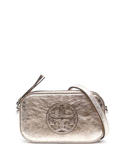 Shop Tory Burch Logo-embossed Leather Clutch Bag In Gold