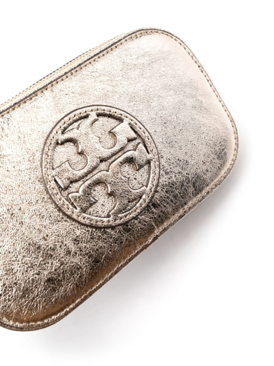 Shop Tory Burch Logo-embossed Leather Clutch Bag In Gold