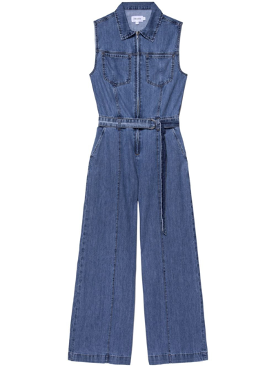 Shop Frame Sleeveless Wide-leg Denim Jumpsuit In Blau