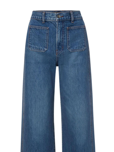 Shop Veronica Beard Taylor Hr High-rise Wide-leg Jeans In Blau