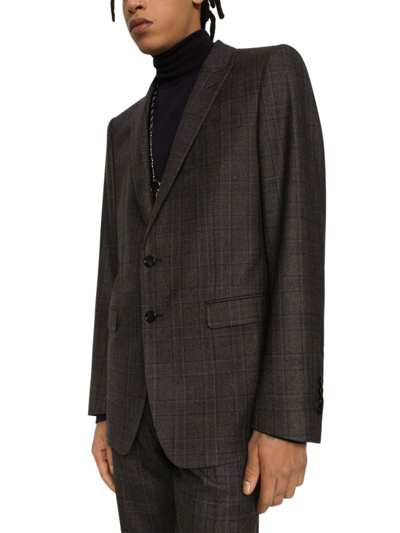 Shop Dolce & Gabbana Prince Of Wales Check Pattern Blazer In Grey