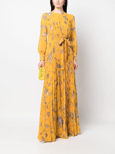 Shop Erdem Floral-print Pleated Maxi Dress In Gelb