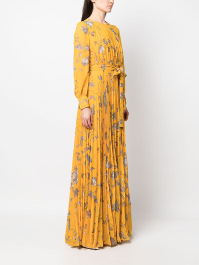 Shop Erdem Floral-print Pleated Maxi Dress In Gelb