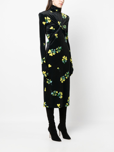 Shop Richard Quinn Floral-print Velvet Midi Dress In Schwarz