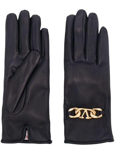 Shop Valentino Vlogo Chain Leather Gloves In Blau