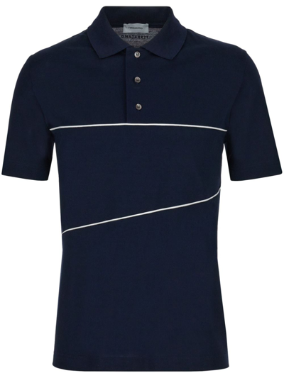 Shop Ferragamo Piped-detail Cotton Polo Shirt In Blau