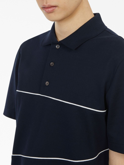 Shop Ferragamo Piped-detail Cotton Polo Shirt In Blau