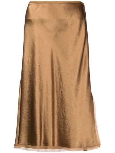Vince Silk Chiffon-trimmed Slip Skirt In Gold