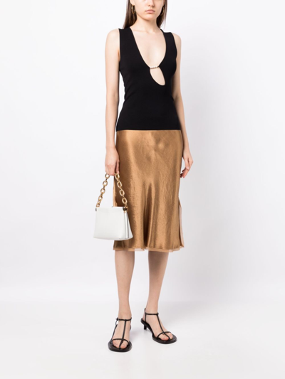 Shop Vince High-waist Satin Midi Skirt In Gold