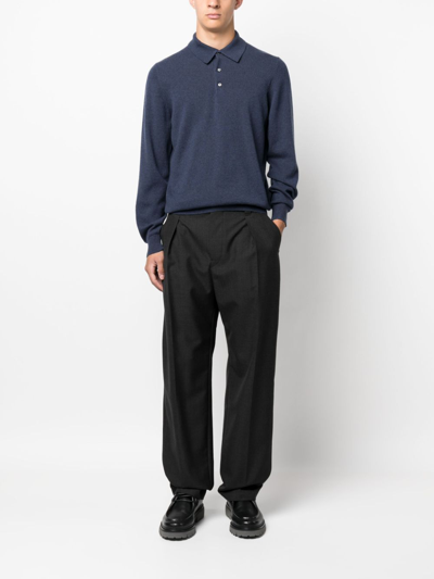 Shop Fedeli Long-sleeved Cashmere Polo Shirt In Blau