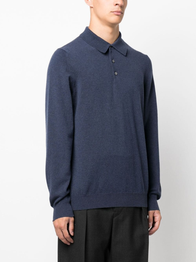 Shop Fedeli Long-sleeved Cashmere Polo Shirt In Blau