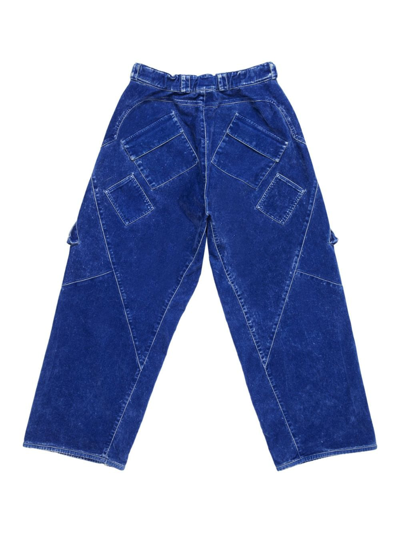 Shop Marcelo Burlon County Of Milan Logo-embroidered Velour Cargo Trousers In Blue