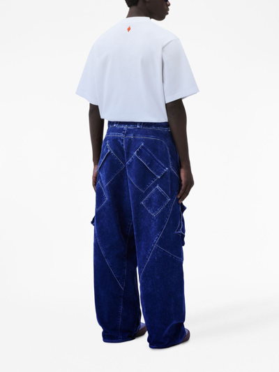 Shop Marcelo Burlon County Of Milan Logo-embroidered Velour Cargo Trousers In Blue