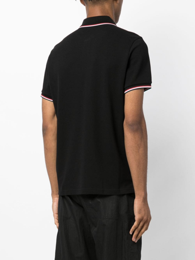 Shop Moncler Logo-patch Cotton-piqué Polo Shirt In Schwarz