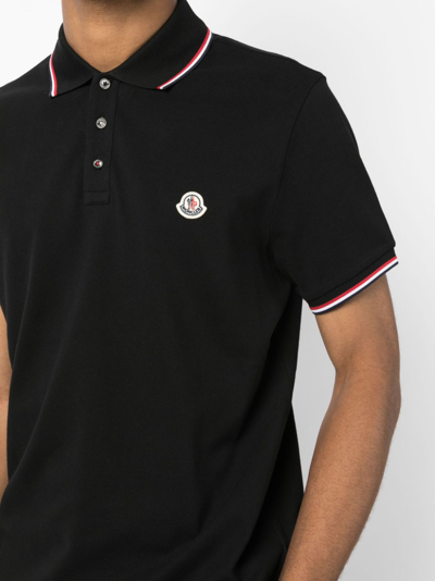 Shop Moncler Logo-patch Cotton-piqué Polo Shirt In Schwarz