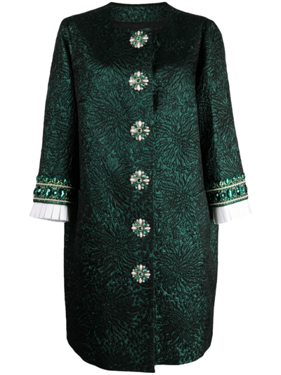 Shop Andrew Gn Crystal-embellished Jacquard Coat In Green